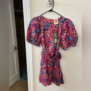 Farm Rio Blush Floral Birds Mini Dress